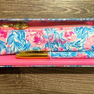 Lilly Pulitzer bondi Blue My Little Peony Pouch with Pen set BRAND NEW IN BOX